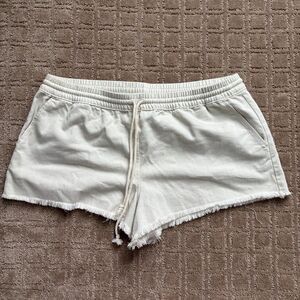 Aerie Cut Off Sweat Shorts Pull On Elastic Waist Size XL Cream Pockets NWT